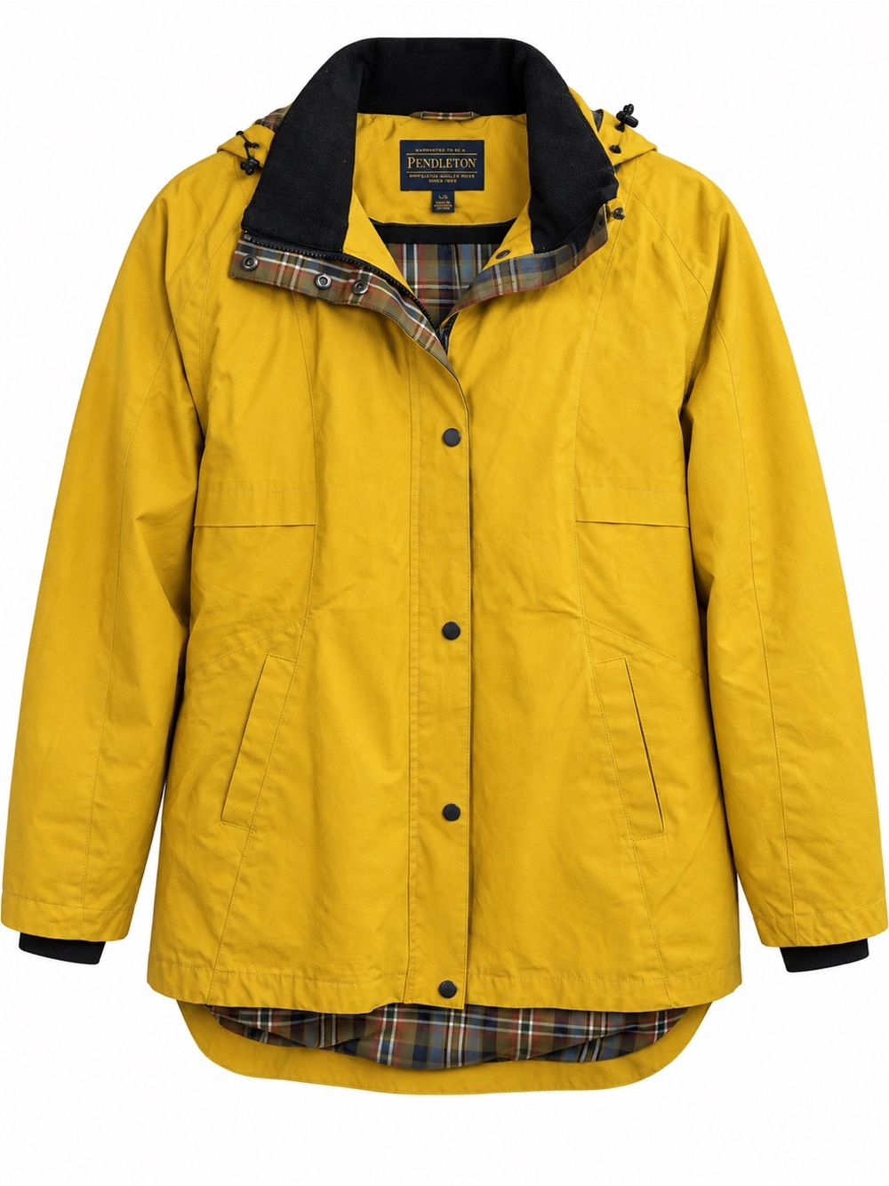 Pendleton Yellow Plaid Lined Rain Jacket Womens Large Hooded CW129 Parka